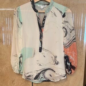 Diane von Furstenberg Cream and Black Abstract Blouse